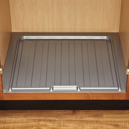 Rev A Shelf Vanity Drip Tray 36 Inch Wide Metallic Silver Sbvdt 3336 S 1 Cabinetparts Com